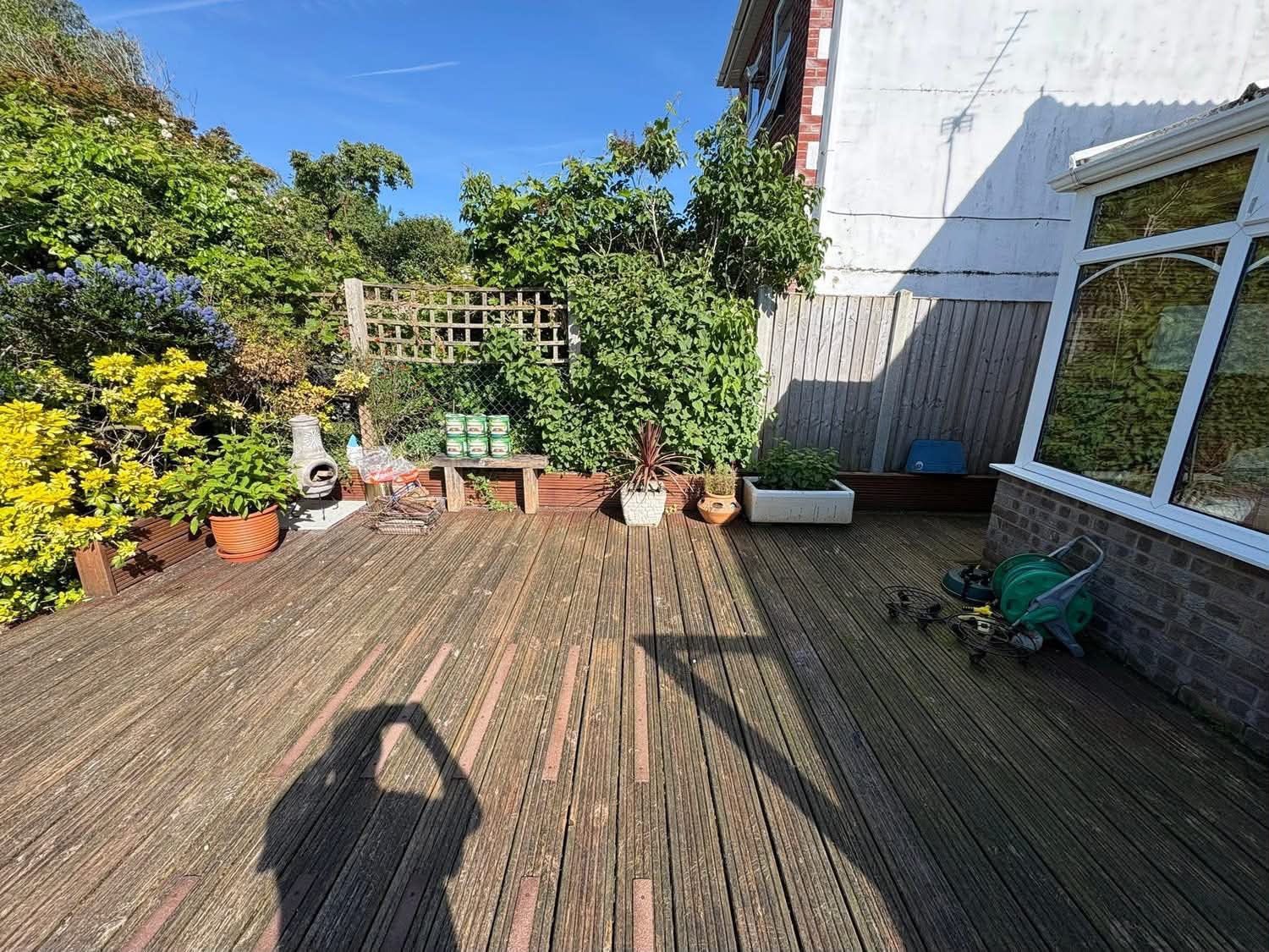 Tired, weathered decking before cleaning